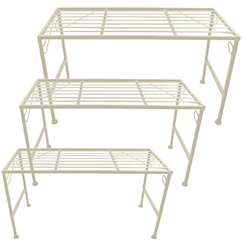PrimoLiving Metall XXL Blumentreppe 3-teilig creme - Klappbare 3-stufige Blumenbank Metall-Bank Blumenregal Outdoor Indoor Pflanzenständer Zwei Teile Pflanzenregal für Balkon Terrasse Garten P-14981