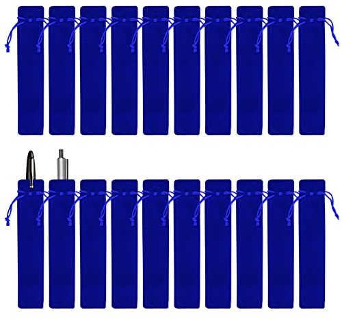 Bekecidi 20 pezzi Astucci per Penne in Velluto, Astuccio singolo per penne con Coulisse, per Matite Penne Marcatori Materiale Scolastico (Blu)