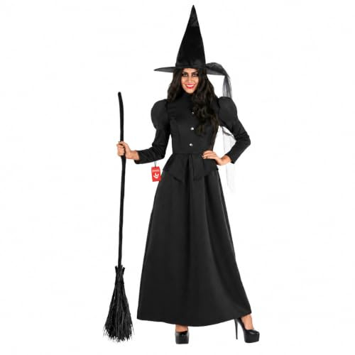 Morph, Witch Costumes for Women, Halloween Costumes for Women | Long Black Witch Dress with Peplum Waist Detail, Silver Button Accents Included, Perfect for Halloween, Great for Fancy Dress