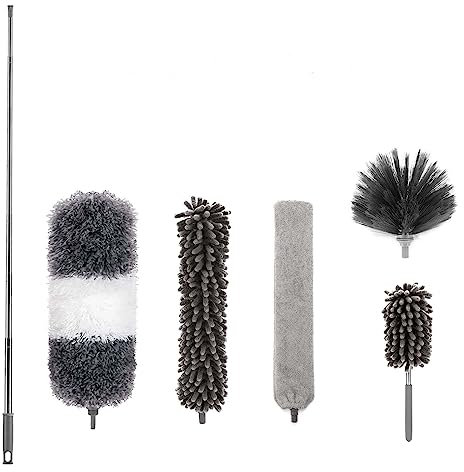 6 Spolverini Telescopici Lavabili, Spolverino Con Asta Telescopica In Acciaio Inox, Rimuove Senza Sforzo Polvere E Ragnatele, Per Soffitto, Manico Telescopico In Microfibra Duster Max.Lungo 25-256 cm