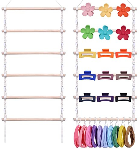 Lilcolat Makramee-Haarklammer-Organizer, platzsparend, 25 Stück, natürliche Baumwolle, Boho-Stil, rustikaler minimalistischer Stil, Aufhänger für Wand, Tür, Schrank