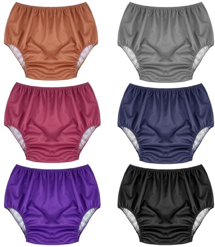 Breathffy 6 Pcs Adult Leakproof Incontinence Underwear for Women Men Pull on Cover Pant Washable Underpants Reusable Plastic Diaper Covers for Disabled, Elderly, Postpartum (Multicolored,X-Large)