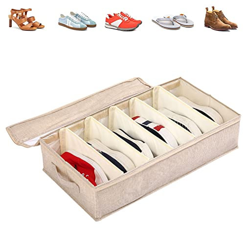Noeborty Organizador Zapatos Debajo Cama, Caja de Almacenamiento Zapatos Bajo Cama, Contenedores de almacenamiento debajo de la cama, para Zapatos, Ropa, Juguetes de Almacenamiento (Beige)