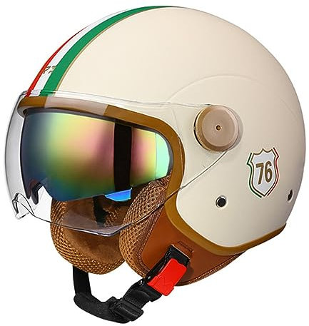 Casco Jet Moto con Doppia Visiera, ECE/DOT Certification Vintage Caschi Moto Scooter per Donna e Uomo Demi Jet, per Biciclette Cruiser Scooter F,L