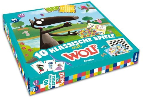 AUZOU, 10 Klassische Spiele mit Wolf, Spielesammlung mit beliebten Spiele Klassiker, Familienfreundliches Spieleset für Spieleabend & Familienspaß, Für 1–4 Spieler ab 4 Jahren