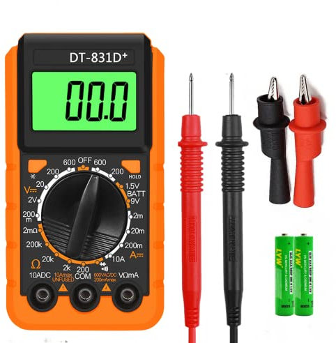 Digital Multimeter with LCD Backlight, 2000 Counts TRMS Multifunction Voltmeter Tests, Fuse for Measuring DC/AC Voltage, DC Current, Resistance, Continuity and Diode