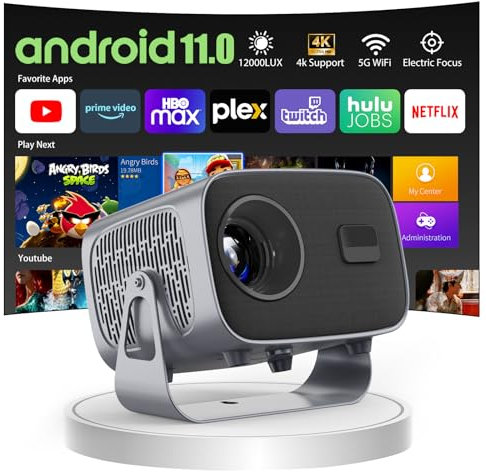 WTONISY Mini proiettore 360 ° rotante supporto 1080P Android13.0 proiettore montato a parete con altoparlante, Netflix, messa a fuoco automatica 2+16GB Auto Keystone con TV box uso domestico