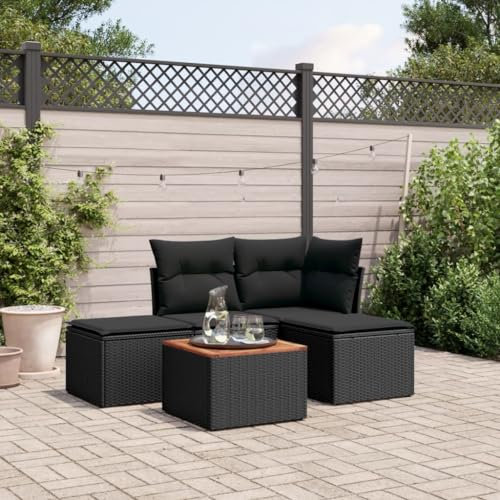 Homgoday Gartensofa-Set 5-teilig mit Kissen aus schwarzem Polyrattan, für den Außenbereich, Gartenmöbel-Set, Loungeset für den Garten, Outdoor-Sofas Type3223584