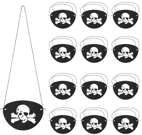 NQEUEPN 12St Piraten Augen Patches, elastische Filz-One Lidschatten, bequeme Augenmasken für Kinder Erwachsene, Halloween Piraten Thema Party Cosplay Rollenspiel (Totenkopf, Kreuz Knochen)