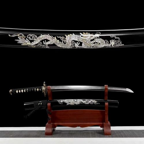 78cm handgefertigtes Wakizashi,Klinge aus T10-Stahl und geschnitzter Handschutz aus reinem Kupfer,Scheide aus Massivholz mit bemaltem Muster,echte Wakizashi für Geschenke,Sammlungen,Display，Koration