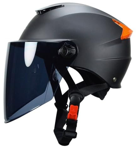 JATIBOSH Facile À Utiliser RéTro Demi Casque avec Mentonnière Réglable, pour Adapté Aux Motos ÉLectriques Scooters ECE Certifiés, Respirant Anti-Rayures Classic Casque Moto avec Visière