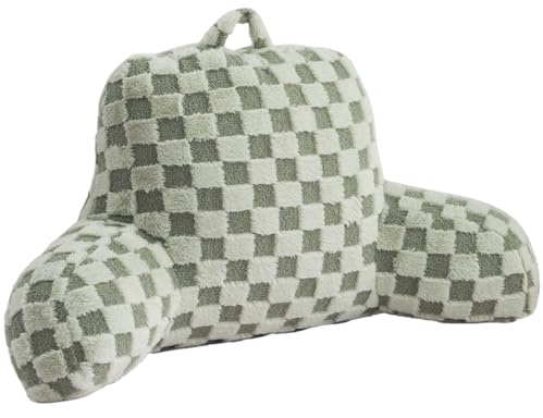Aimuan Reading Pillow Checkered Bed Rest Wedge Backrest Checkerboard Pillow with Arms Back Support for Sitting Up in Bed Cushion Incline Rest Sleeping Snoring Pillow, Light Green Large