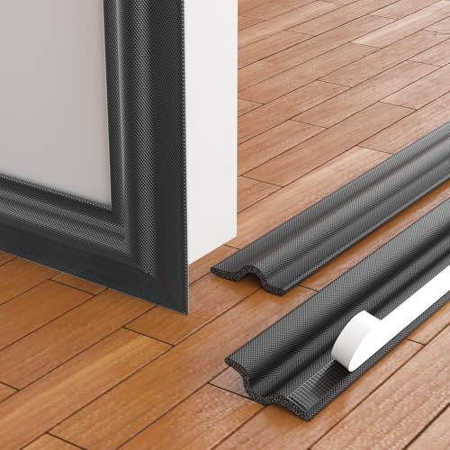 118 Inch Foam Door Weather Stripping Window Seal Strip for Door Gap Filler Bottom Side,Adhesive Weather Strip for Door Frame Seal Tape,Soundproofing Window Insulation Draft Stopper Gap Seal,Black