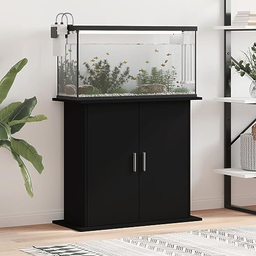 Rantry Aquariumständer Aquarium Unterschrank Aquarien Schrank, Aquarium Tisch Aquariumschrank mit Stabiler Oberplatte, für Sicheren Stand Schwarz 81x36x73 cm Holzwerkstoff