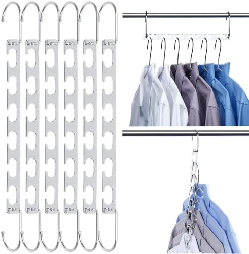 6 Stück Kleiderbügel Platzsparend, Platzsparende Kleiderbügel, Hangers Clothes, Mehrfach Kleiderbügel, Platz Max Kleiderbügel, Kleiderbügel Platzsparend Metall, Für Hosen Jeans Anzug Und Kleider