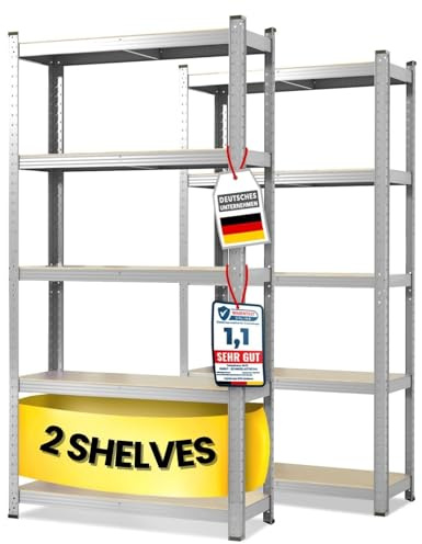 Floordirekt Scaffalatura per carichi pesanti, set da 2 pezzi, zincata, 200 x 120 x 60 cm, scaffalatura cantina, magazzino, officina, banco da lavoro, 5 ripiani regolabili (Lakota)