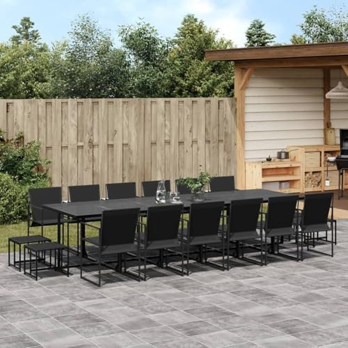 Somanki 17-TLG. Garten-Essgruppe Schwarz Textilene, Esstisch Mit Stühlen Set, Gartenmöbel Sitzgruppe, Balkon Möbel, Gartenlounge Set, Terrassenmöbel, Balkonmöbel Set - 3295132
