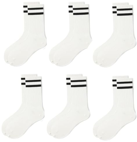 LOMSUXA 6 Pares de Calcetines Deportivos de Mujer, Calcetines de Mujer, Calcetines de Tenis, Calcetines de Algodón de Mujer, Calcetines de Mujer, Calcetines Deportivos con Rayas de Algodón 35-41