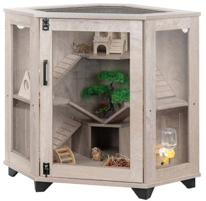 unipaws Chinchilla Cage with Ramp and House, Hedgehog Enclosure, Critter Nation for Ferret, Mice, Rat, Reptiles, Clear Acrylic Corner Small Animal Cage