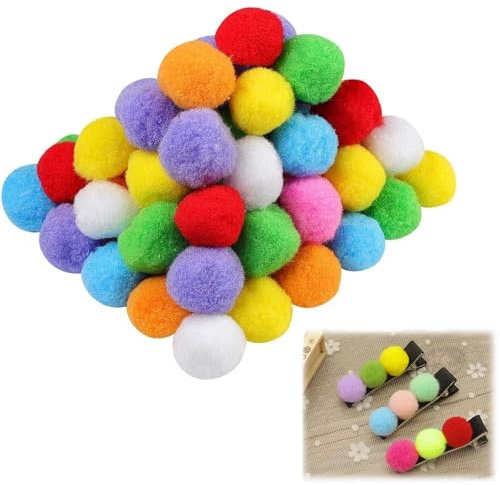 Pompons zum Basteln, 100 Stück 3cm Bunt Groß Pompons, Groß Pom Poms für Handwerk Herstellung, Pompons Bälle für Ostern, Weihnachten, Bunte Pompons für Lustige DIY Kreative Handwerk
