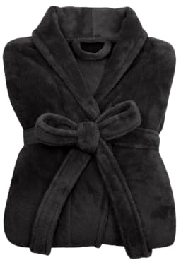 npluseins Peignoir de bain en polaire moelleuse avec col châle – Femme & Homme, XXL, Noir