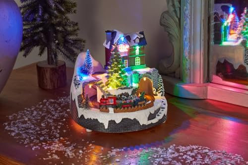 Smart Garden Christmas Light Up Musical All Aboard Train Snow Scene - 18cm x 18cm x 18cm - Hand Painted Christmas Decoration - Novelty Christmas Décor - Battery and USB Powered