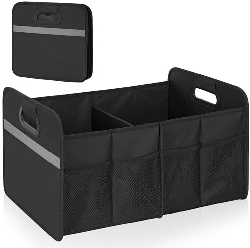 OUUTMEE Car Boot Organiser, High Capacity Trunk Organizer for Car, Collapsible Multi-Compartment SUV Storage with Non Slip Bottom for Vehicle, Truck, Auto (Black)