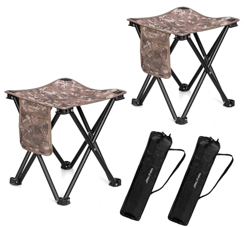 Zaboro Triple Tree 2 Pack Folding Camping Stool, 13.8 Inch Small Portable Lightweight Stool with Side Pocket, Foot Stool with Carry Bag for Hiking, Fishing and Beach, Hold up to 400lbs, Camouflage