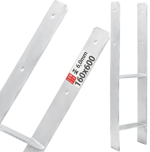 LUN FIX H-Pfostenträger 160x600x6 mm, Anker Feuerverzinkt | Bodenanker, H Pfostenanker, Pfostenverbinder Für Holzpfosten, Zaunpfosten, Kantholz, Pfostenschuh, Carport, Pergola, Holzbau
