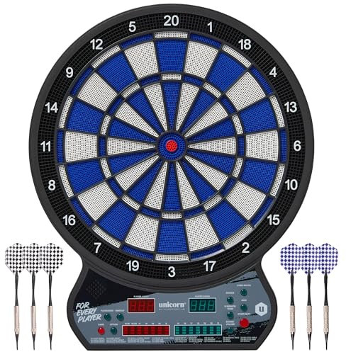 Unicorn Soft Tip Dartscheibe | LED Elektronisches Display | Automatische Punktzahl | 27 Spiele mit 175 Variationen | Geeignet für bis zu 8 Spieler | Inklusive Netzteil & 6 Darts