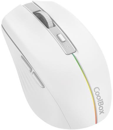 CoolBox W01 Ratón PC Inalámbrico 2.4GHz con 6 Botones, Batería Recargable, 1600 dpi, Tecnología Óptica, Iluminación Rainbow. Color Blanco