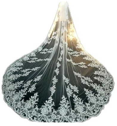 Elegant Kam Brudslöja Bröllopsbrudslöja Justerbar Draperad Spets Katedralslöja Bröllopsklänningar Eviga Brudtillbehör Lyxiga Ceremoni Essentials(Ivory_500cm)