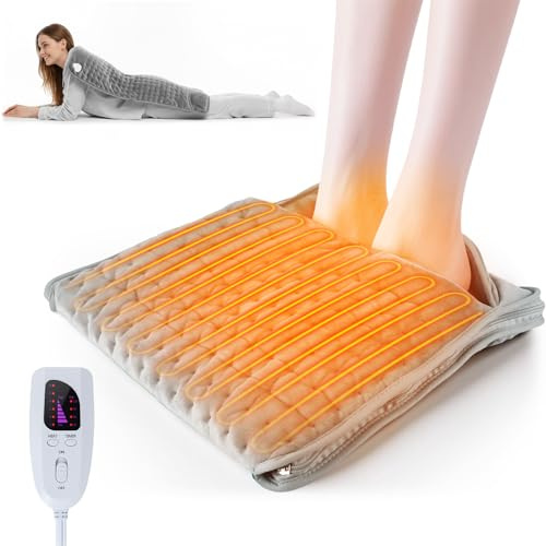 Olycism Fußwärmer Elektrisch mit Reißverschluss 40 * 40cm – Klappt Sich zu Einer 40 * 80cm Decke Auf, 24-Gang-Modi Elektrische Fußwärmer Pads, Fusswärmer Geeignet Für Männer und Frauen Hellgrau