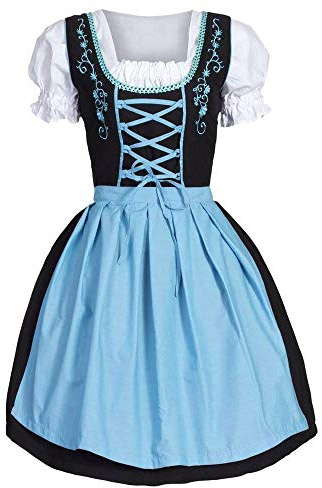 Générique Dirndl Déguisement Femme Robe Bavaroise Authentique - Costume Traditionnel pour Oktoberfest, Fête de la Bière & Mariage Thème - Jupe Longue, Tablier