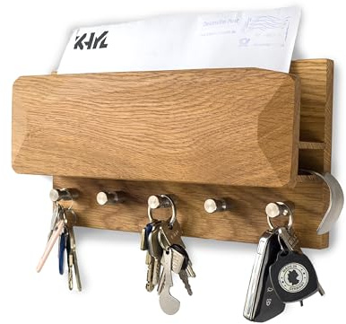 KHYL MADE IN GERMANY Schlüsselbrett aus Eichenholz mit Schuhlöffel und Edelstahlhaken. Schlüsselbrett aus Holz mit Ablage. Handmade. Hochwertig. Praktisch.