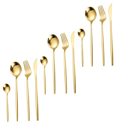 BESPORTBLE 12 pièces Set de Couverts Dorés Acier Inoxydable Ustensiles de Table Résistants et Antirouille pour Maison Restaurants et Fêtes Ensemble Couteau Steak Fourchette Cuillère Élégant