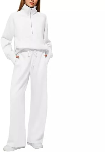 Tuta Donna Invernale Sportiva Elegante - Tute da Donna Eleganti, Completo con Pantaloni e Felpa con 1/2 Zip Senza Cappuccio in Pile e Cotone per Palestra, Ginnastica, Casa Comodi