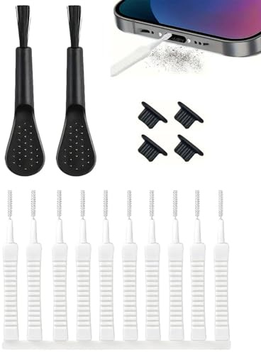 LEEQBCR Juego de 16 cepillos de limpieza USB C para teléfono móvil, altavoces, cepillos de limpieza para auriculares de teléfono, cepillo de limpieza para 16 Pro Max, color blanco