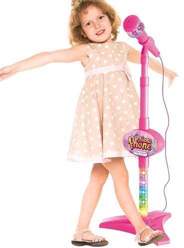 Microfono Per Bambini Con Asta Giocattolo Karaoke Cantante Lampeggianti | Microfono Regolabile Con Asta Per Bambini Canto per Ragazze Macchina Karaoke di Finzione Effetti Palco Jam Musicale