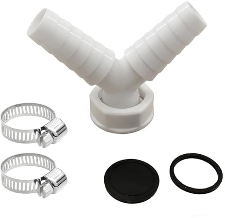 Washing Machine Waste Pipe Y Connector, 45° Double Drain Adaptor with 2Pcs Hose Clamps for Dishwasher, Universal Y Piece Waste Splitter for Under Sink Drainage (19-24mm Inlet to 31mm Outlet)