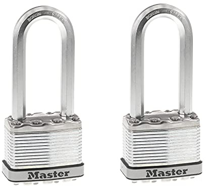 Master Lock M5XTLJ Magnum Heavy Duty Outdoor Padlock with Key, 2 Pack Keyed-Alike
