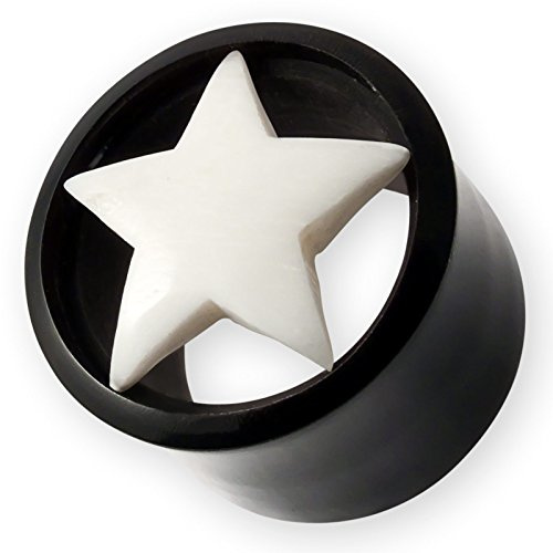Fly Style Piercing Ohr Tunnel Plug - Ohr Piercings - Horn Tunnel mit Knochen Stern, Grösse:12 mm