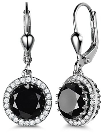 GULICX damörhängen 925 sterlingsilver vit/svart vikbar hängare örhängen rund zirkonia lyx örhängen present till flickvän fru, Sterlingsilver, Kubisk zirkonia