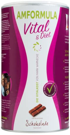 AMFORMULA® Vital & Diet Schokolade 490g I Vollwertiger Mahlzeitenersatz Shake mit präbiotischen Ballaststoffen I Nährstoff- & Proteinreich I Diät Shakes zum Abnehmen I Vital Drink