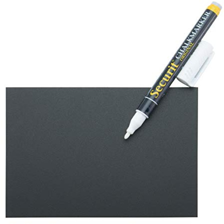 SECURIT - Set 20 Etichette Lavagna A6 - Pennarello e Supporti - Nero | Doppia Faccia Cancellabile - Ideali per Bar e Ristoranti - Pennarello Bianco Incluso - Supporti da Tavolo Inclusi