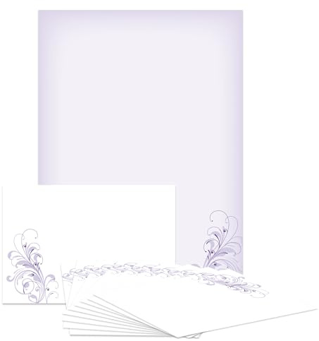 Briefpapier-Set Neutral lila DS103 – 10 Blatt Designpapier, 10 Umschläge B6 mit Motiv bedruckt – Hochwertiges Motivpapier, Brief, Jubiläum, Einladung, Geburtstag, Liebesbrief – DIN A4, 90 g/m²
