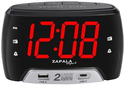 ZAPALA Expert Wake-Up Alarm Clock with Radio for Bedside or Kitchen, Dual Alarm, Sleep & Snooze Function, FM Radio with 10 Preset Station, Dual USB Port for Smart Phones and Tablets Charging