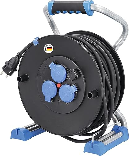 as - Schwabe Xperts Kabeltrommel 40 m H07RN-F 3G2,5, IP44 Außenbereich, 3 Schutzkontaktsteckdosen und USB Port, Spannungsanzeige, Thermoschutz, Made in Germany