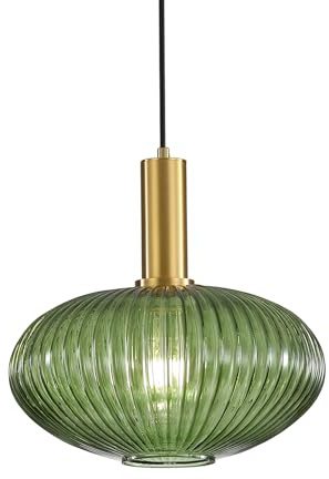 HJXDtech Industrial vintage pendellampa modern retrostil drop taklampa hängande lampa glas lampskärm med polerad mässing lamphållare (grön, 30 cm)