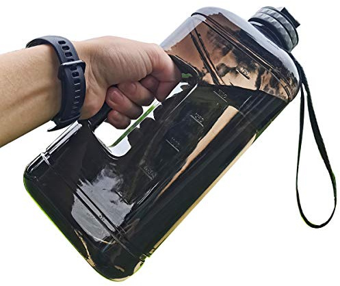 FORWEWAY Water Bottle 2.2 Litre Triangular Extra-Strong 100% Leak proof Eco Plastic BPA Free 2.2L Large Half Gallon Gym Water Jug with Handle Time Marking (2.2L Black)